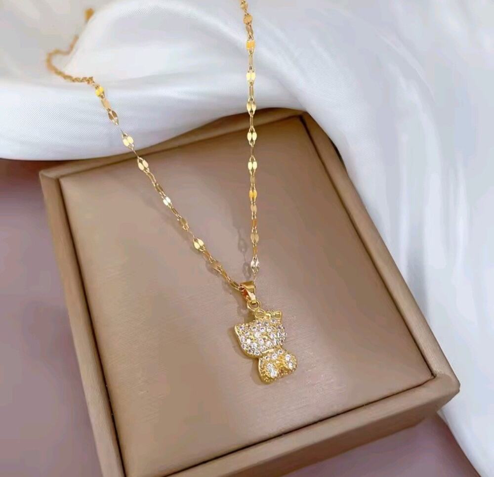 Stainless Steel Plated Gold Tone Kitty Necklace